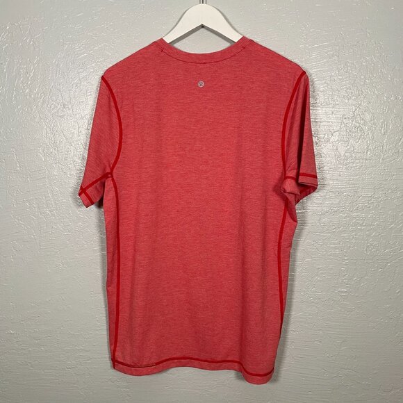 Lululemon Men L Heathered Lulu Red T.H.E. Crew Shirt Short Sleeve Athletic - Picture 5 of 8